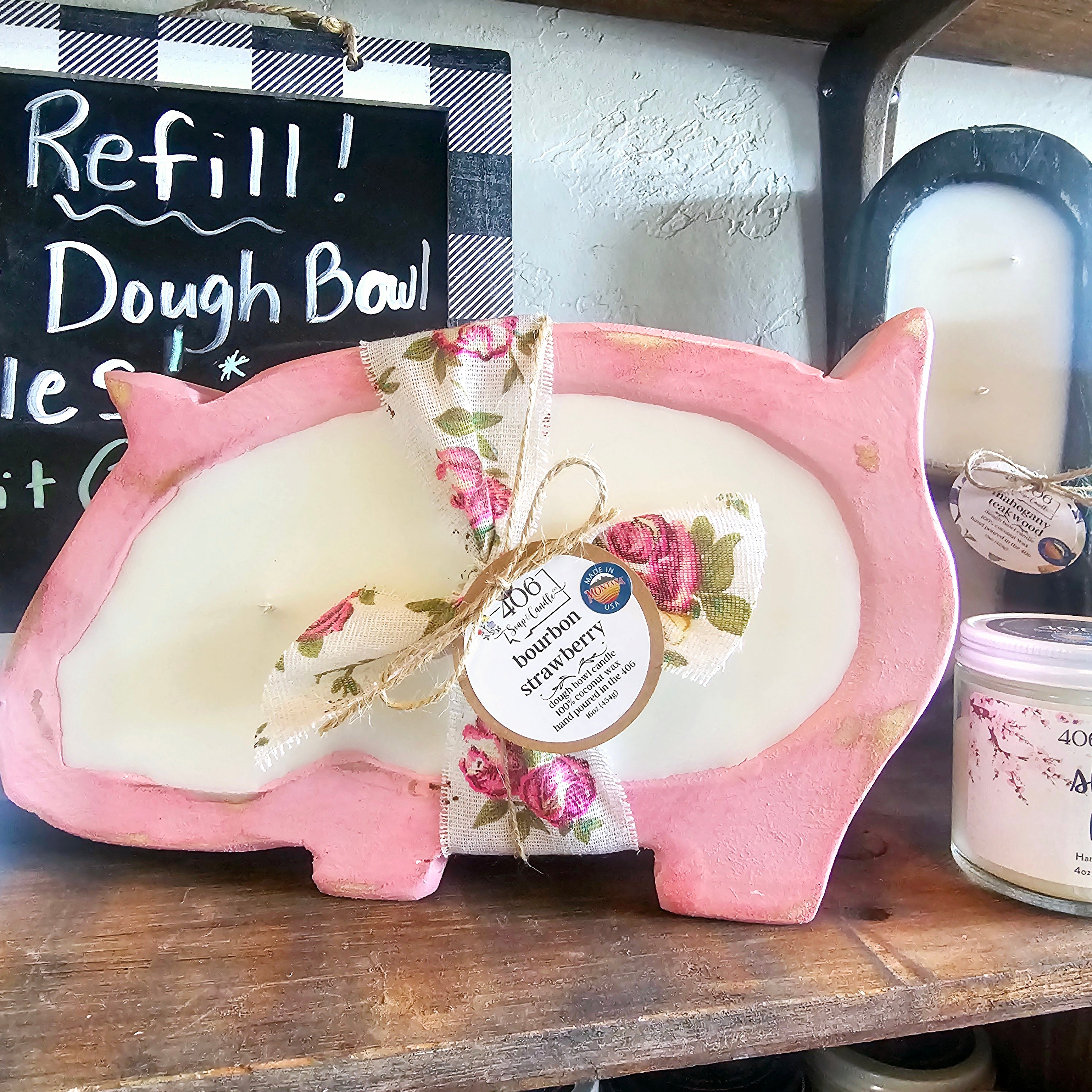 Pink Pig Dough Bowl Candle